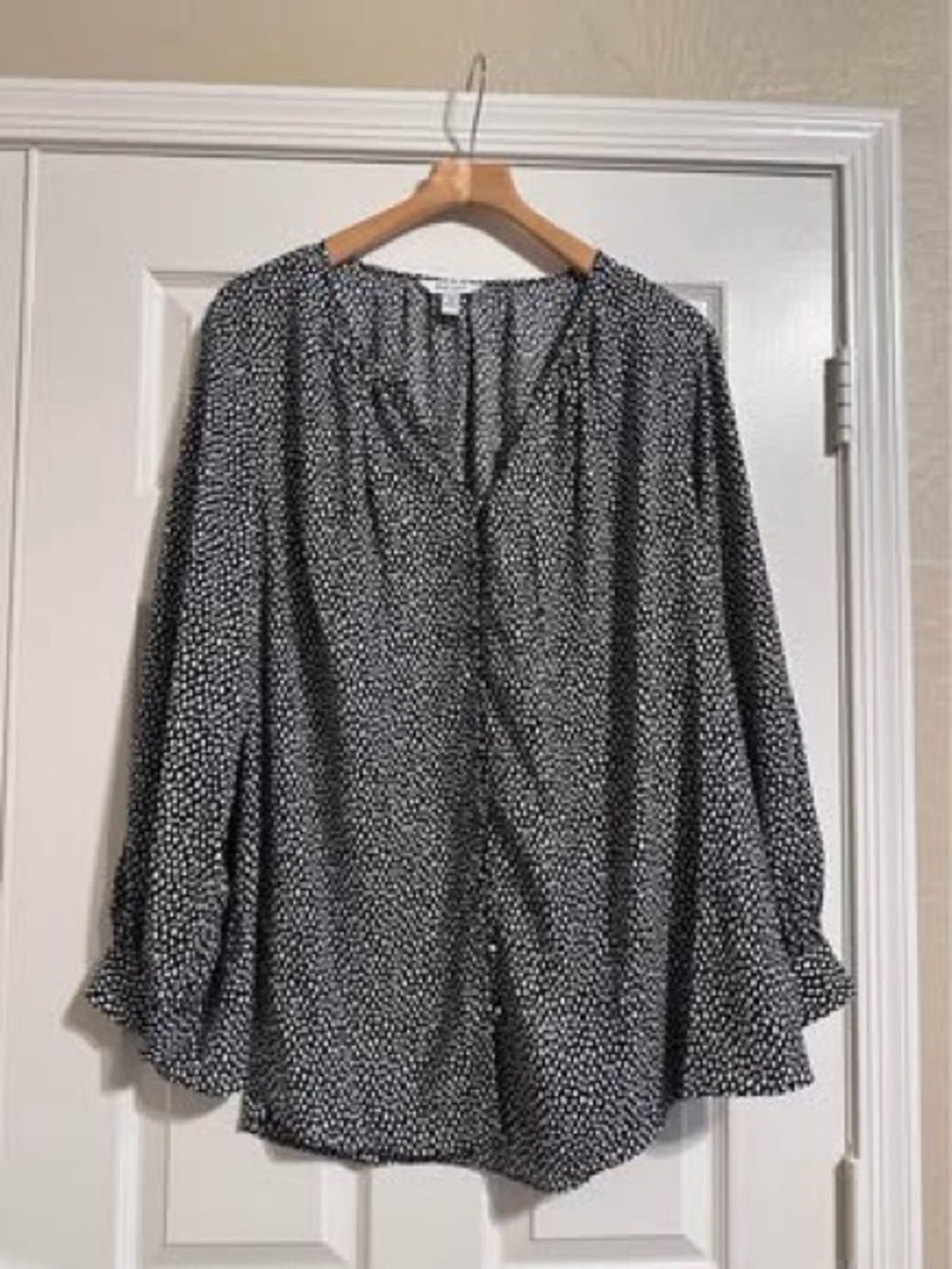 Nine West Black and White Dot Button Down Blouse